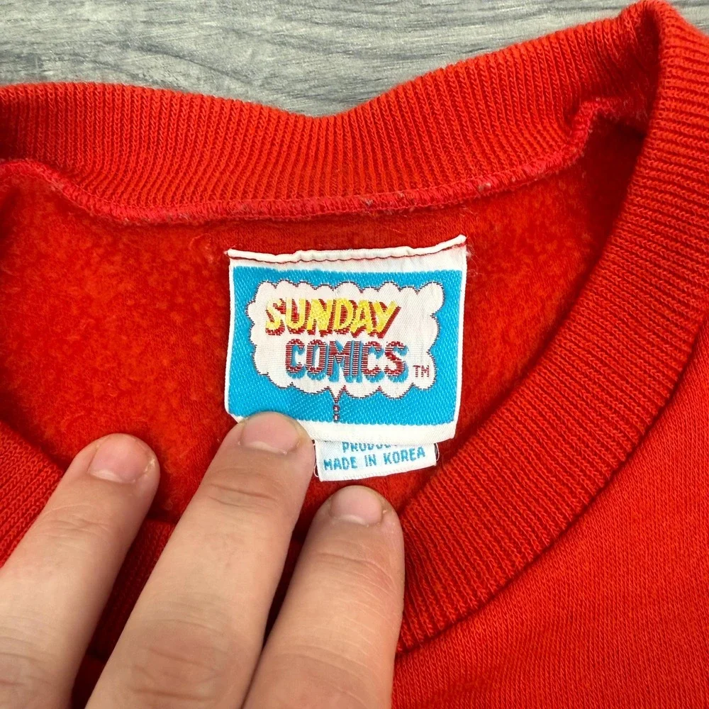 RARE 80s Sunday Comics Mickey‎ Mouse Football Crewneck L Made in Korea Red